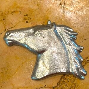 Poured alloy silver Mustang horse head equestrian art